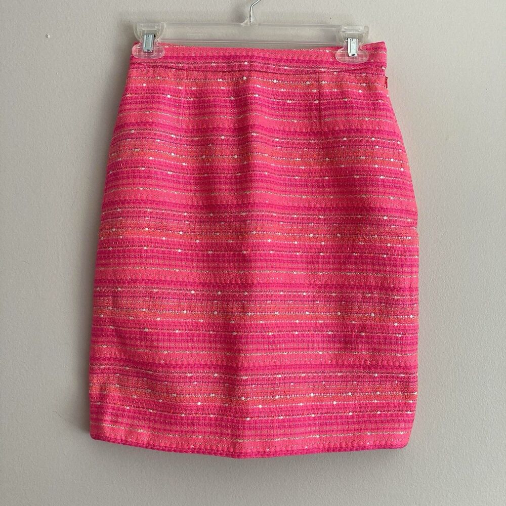 Lilly Pulitzer Bright Pink Gerbera Boucle Tweed Pencil Skirt Size 0 Preppy
